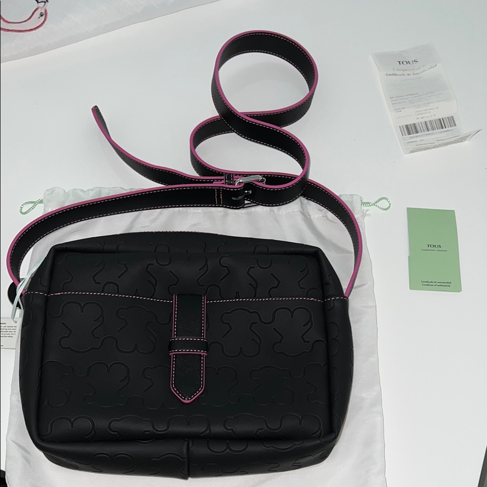 Tous Black Crossbody Bag with Pink Trim